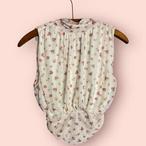 21 saints floral white tank top sleeveless blouse mock neck medium